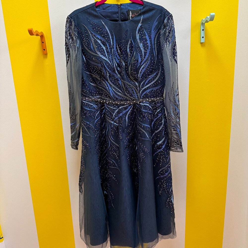 Size 12 Navy Blue Sheer Embelished Dress